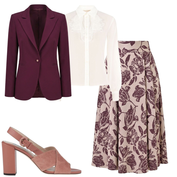 Outfit donna - Giardino d\'autunno. Stile Urban per Tutti i giorni. Abbinamento con sandali in pelle, gonne longuette, blazer, camicie.