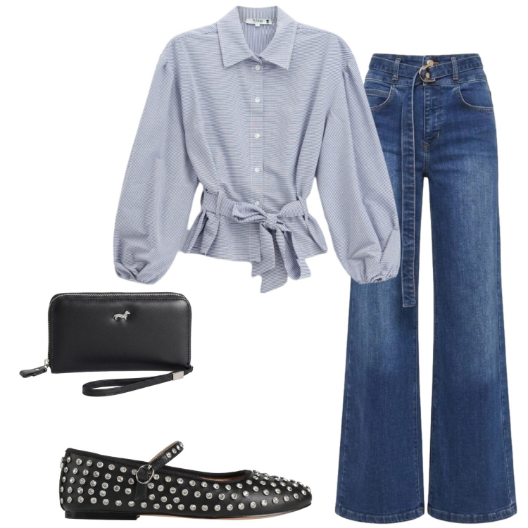 Outfit donna - New collection. Stile Casual chic per Tutti i giorni. Abbinamento con ballerine, portafogli, jeans, camicie.