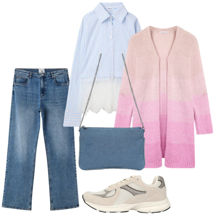Outfit donna - Terranova - Infinite Summer. Stile Basic per Tutti i giorni. Abbinamento con camicie, cardigans, jeans dritti, borse a tracolla, sneakers.