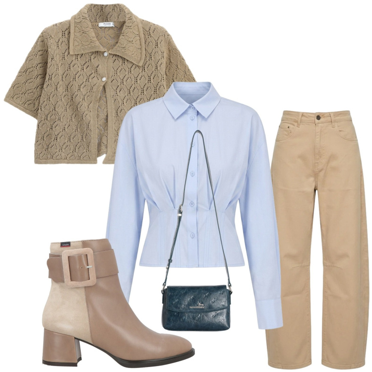 Outfit donna - Golfino easy. Stile Casual per Tutti i giorni. Abbinamento con stivaletti, borse a tracolla, camicie, maglieria, jeans.