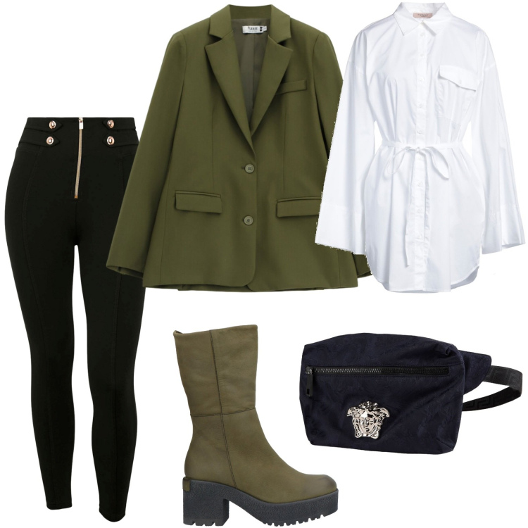 Outfit donna - Stivali foresta. Stile Casual per Tutti i giorni. Abbinamento con camicie, stivaletti, marsupi, blazer, pantaloni skinny.