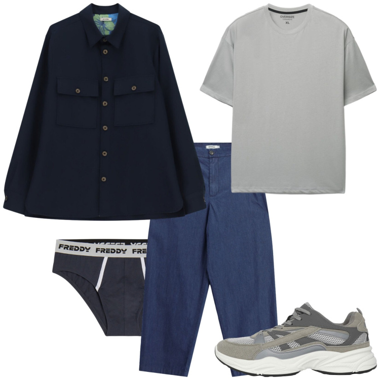 Outfit uomo - Total look #2457402. Stile Trendy per Tutti i giorni. Abbinamento con jeans, camicie, sneakers, t-shirt, slip.