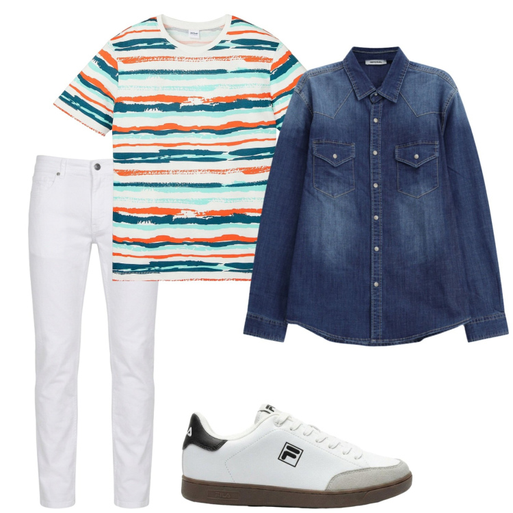 Outfit uomo - Total look #2457404. Stile Casual per Tutti i giorni. Abbinamento con t-shirt, sneakers, pantaloni, camicie.