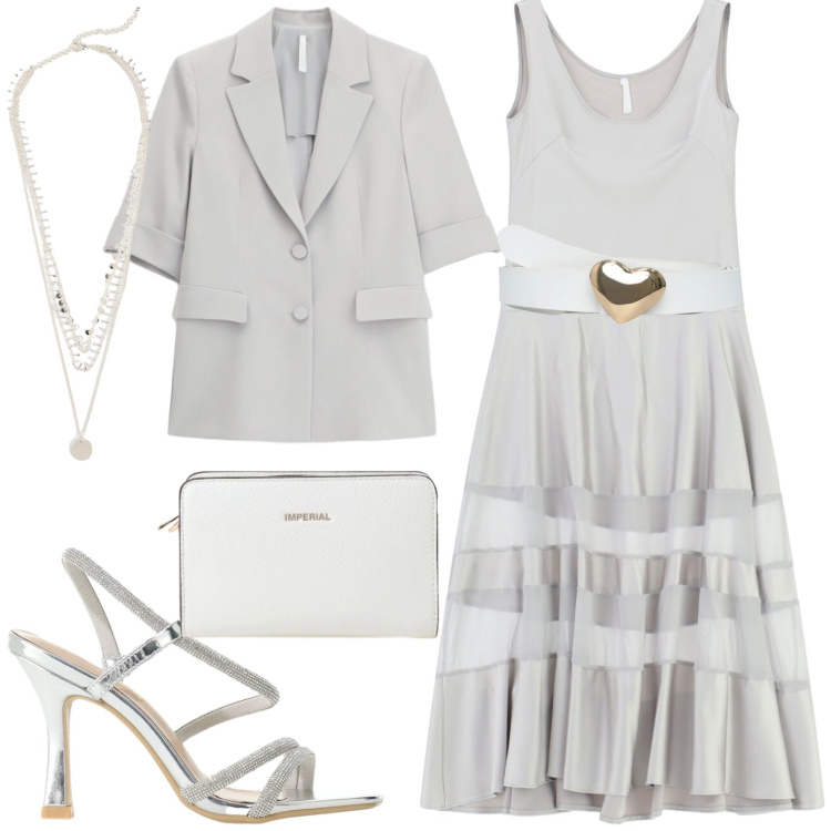 Outfit donna - Elegante anche di giorno. Stile Casual chic per Tutti i giorni. Abbinamento con collane, vestiti lunghi, blazer, sandali col tacco, borse a tracolla, cinture.