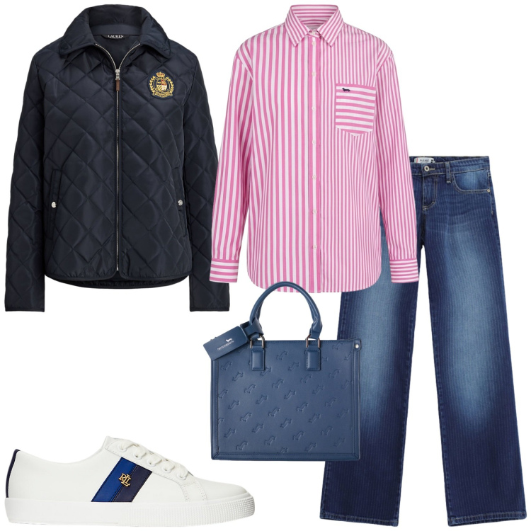 Outfit donna - Total look #2457427. Stile Casual per Tutti i giorni. Abbinamento con camicie, borse a mano, jeans dritti, sneakers, giacche.