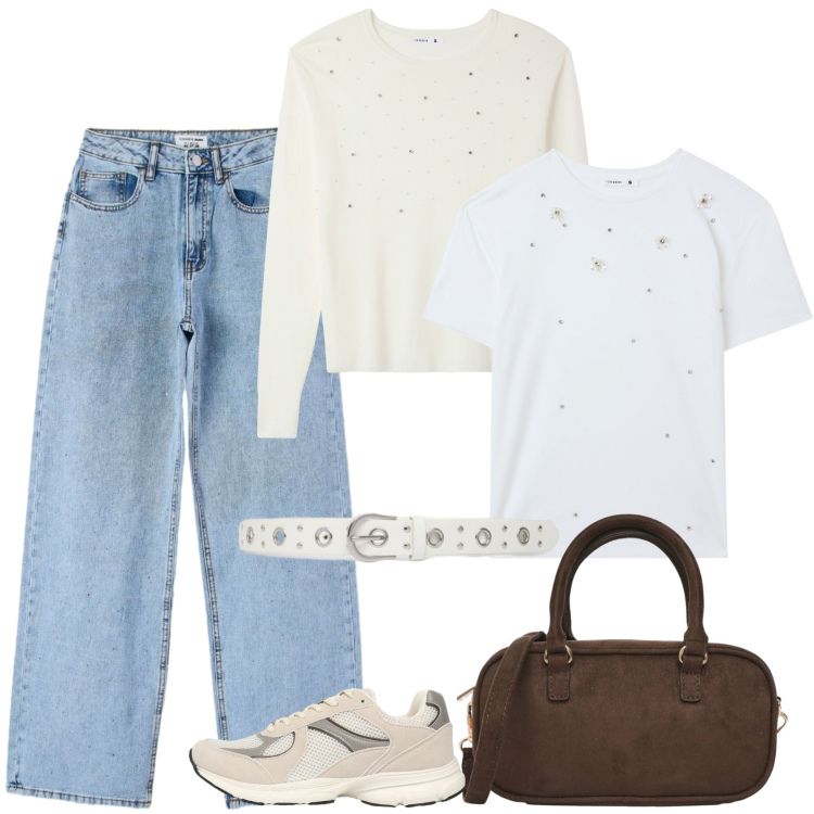 Outfit donna - Terranova - Infinite Summer. Stile Casual chic per Tutti i giorni. Abbinamento con t-shirt, jeans, sneakers, borse a tracolla, cinture, maglieria.