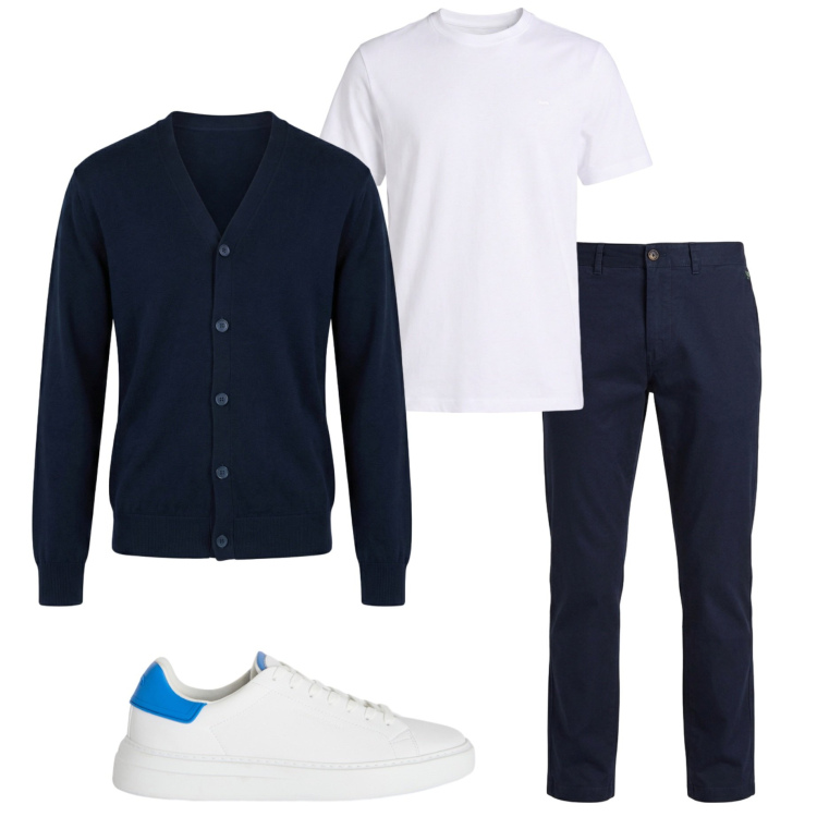 Outfit uomo - Harmont & Blaine. Stile Urban per Ufficio. Abbinamento con sneakers, t-shirt, pantaloni, cardigans.