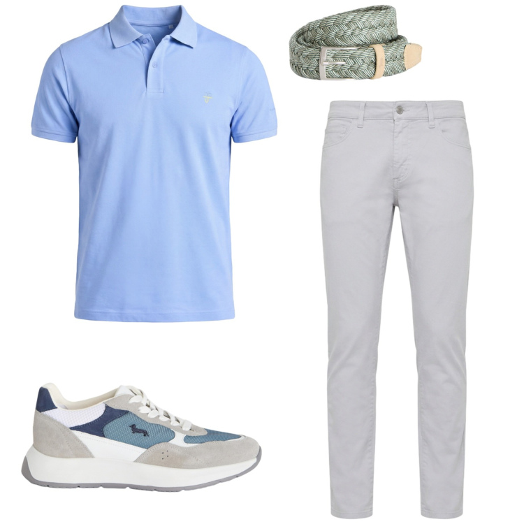 Outfit uomo - In città. Stile Casual per Tutti i giorni. Abbinamento con sneakers, pantaloni, polo, cinture.