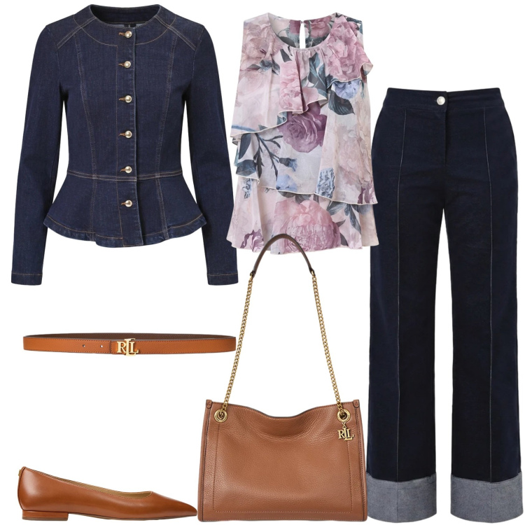 Outfit donna - Total look #2457484. Stile Casual chic per Ufficio. Abbinamento con pantaloni, blazer, top, ballerine, borse tote, cinture.
