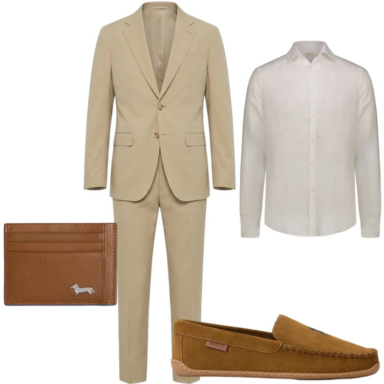 Outfit uomo - Cerimonia estiva. Stile Business/Elegante per Cerimonia. Abbinamento con portafogli, abiti, camicie, scarpe stringate.