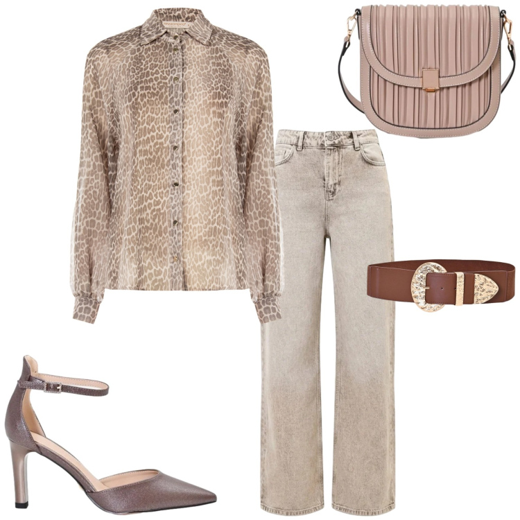 Outfit donna - Rinascimento. Stile Casual chic per Serata fuori. Abbinamento con borse a tracolla, décolleté, jeans dritti, camicie, cinture.