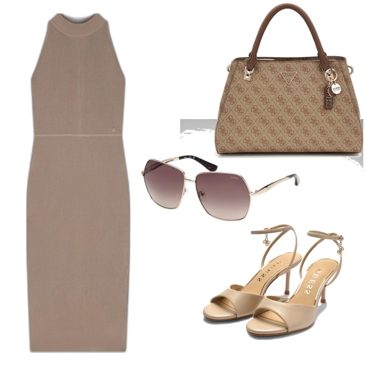Outfit mujer - Minimal. Estilo Minimal para Todos los días. Combinación con sandalias de piel, bolsos de mano, gafas de sol, vestidos midi/longuettes.
