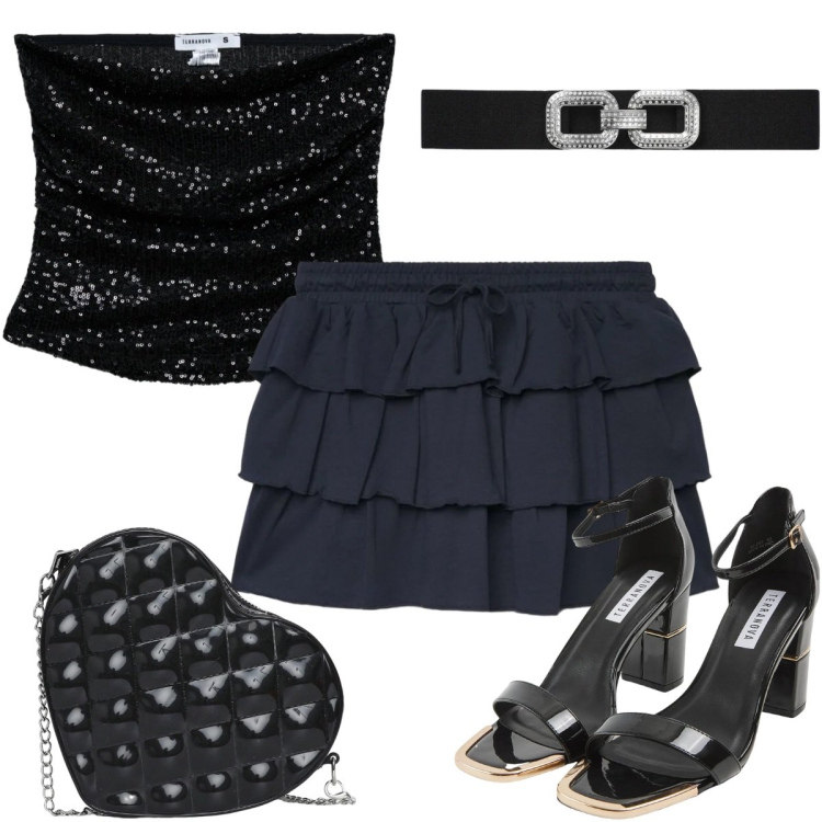 Outfit donna - Terranova - Infinite Summer glamour. Stile Glamour per Serata fuori. Abbinamento con borse a tracolla, sabot, minigonne, top, cinture.