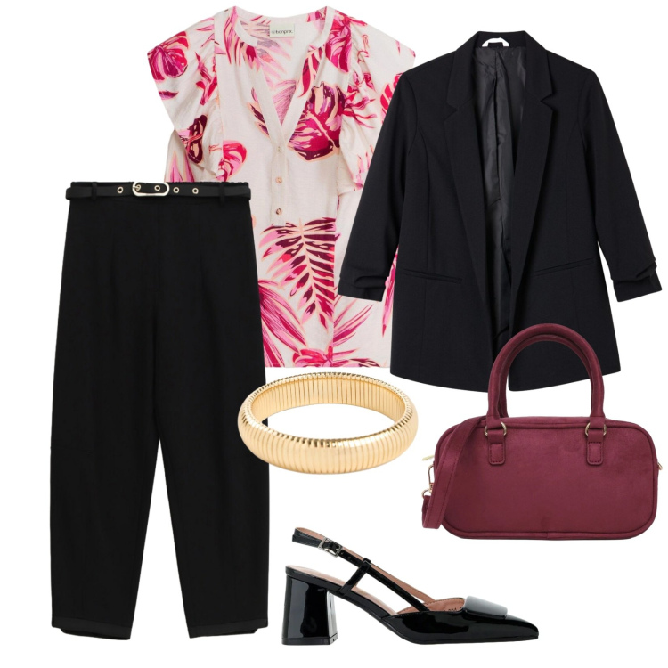 Outfit donna - Protagonista la blusa. per Ufficio. Abbinamento con braccialetti, bluse, borse a tracolla, blazer, pantaloni, décolleté.