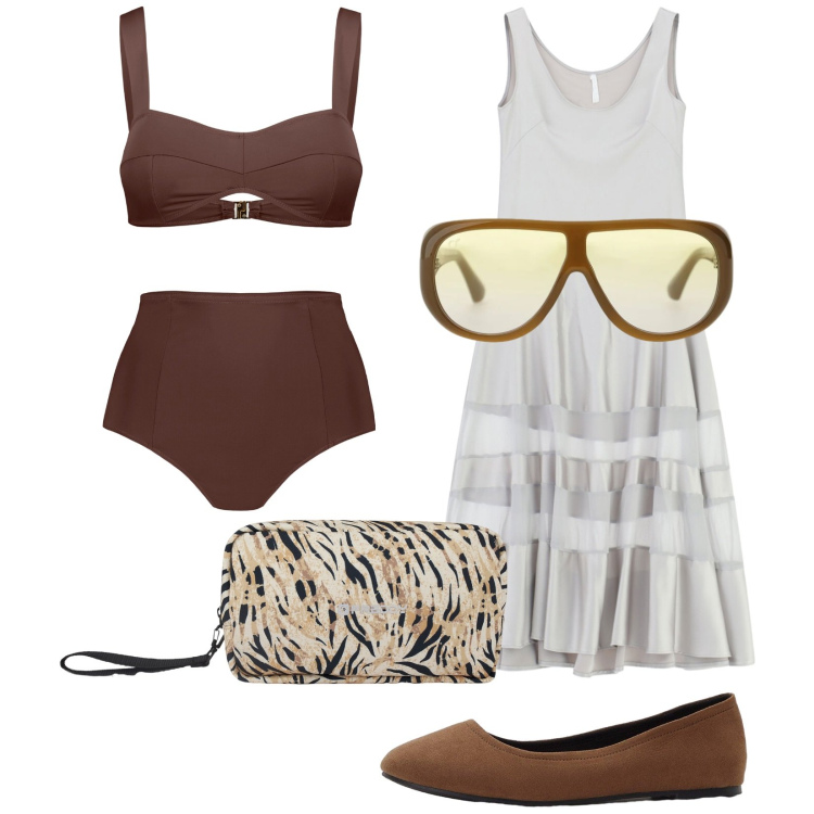Outfit donna - Total look #2457532. Stile Casual per Mare. Abbinamento con ballerine, bikini, vestiti lunghi, occhiali da sole, valigie.