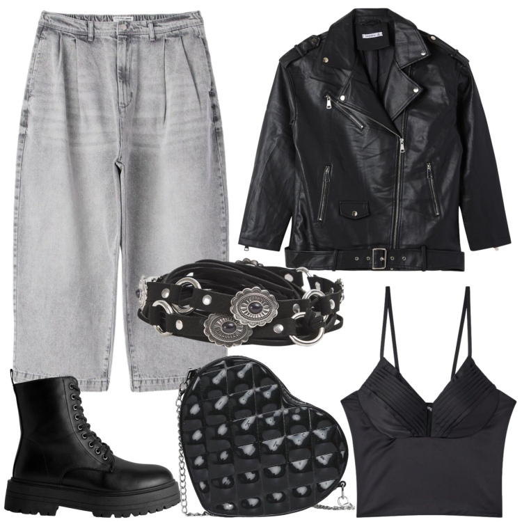 Outfit donna - I denim grigi Terranova. Stile Urban per Tutti i giorni. Abbinamento con jeans, canottiere, giacche, borse a tracolla, cinture, anfibi.