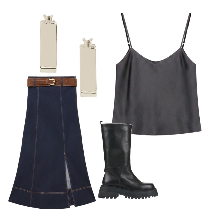 Outfit donna - Agosto. Stile Basic per Tutti i giorni. Abbinamento con stivali, gonne lunghe, top, orecchini.