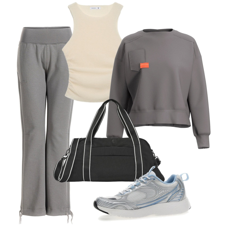 Outfit donna - Back to Pilates Class. Stile Sporty chic per Sport. Abbinamento con top, borse sportive, felpe, pantaloni, scarpe sportive.