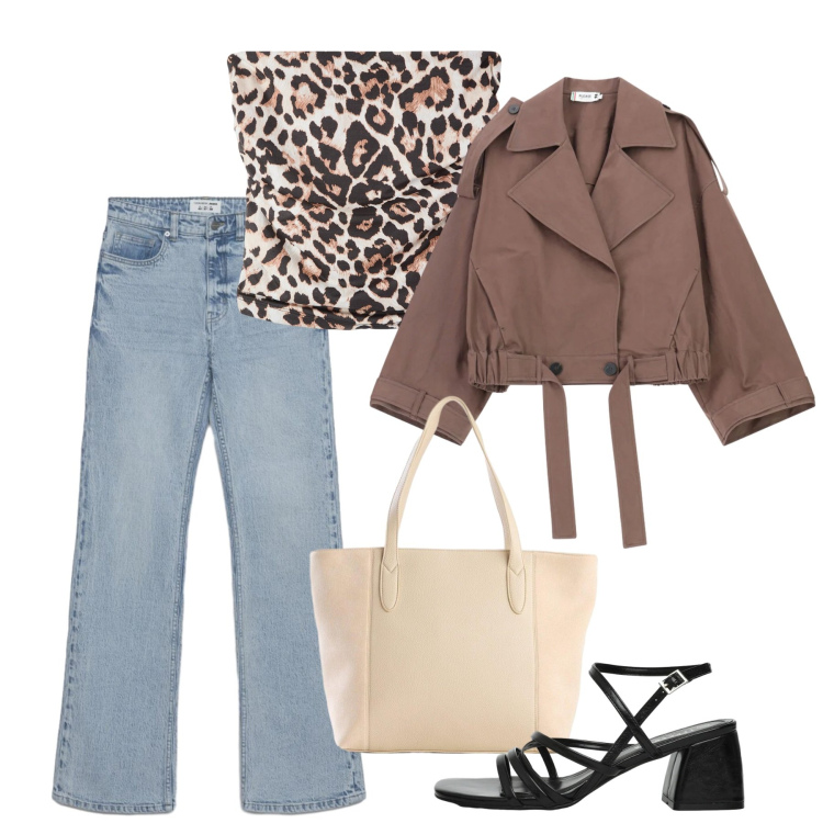 Outfit donna - Verso settembre. Stile Casual chic per Tutti i giorni. Abbinamento con shopping bag, top, jeans bootcut, sandali col tacco, cappotti.
