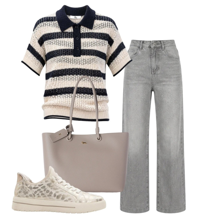 Outfit donna - Casual. Stile Casual per Tutti i giorni. Abbinamento con sneakers, shopping bag, polo, jeans.