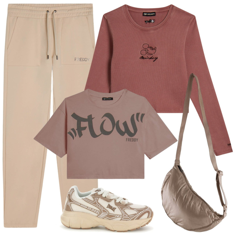 Outfit donna - La T-shirt croped per la palestra. Stile Urban per Sport. Abbinamento con pantaloni, t-shirt, t-shirt, borse sportive, sneakers.