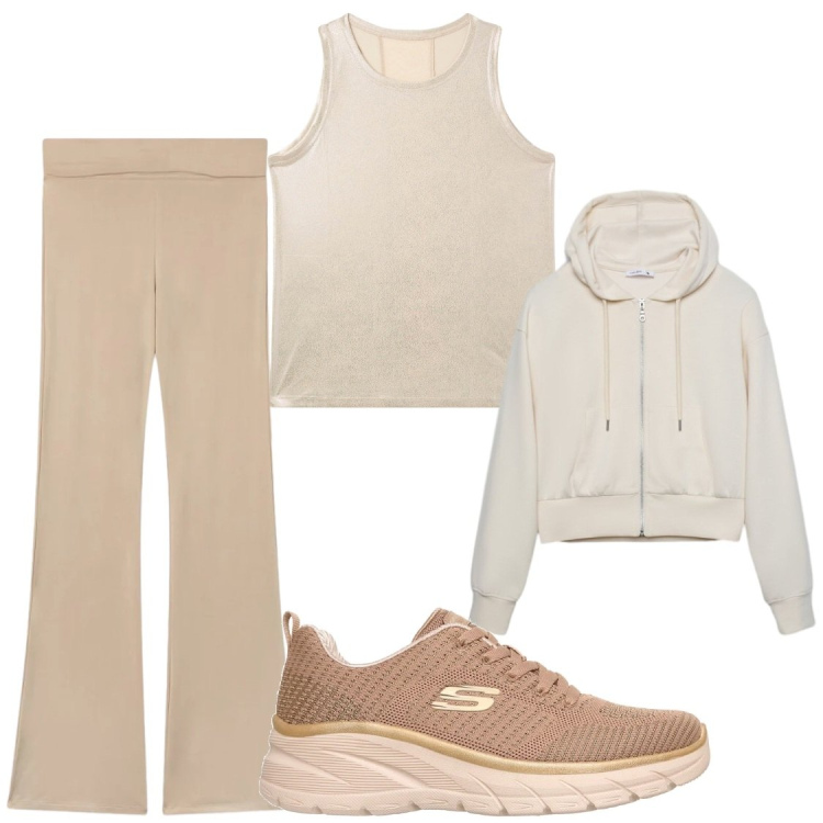Outfit donna - Tra una settimana ripre do la palestra. Stile Sporty chic per Sport. Abbinamento con leggings, felpe con cappuccio, top sportivi, scarpe sportive.