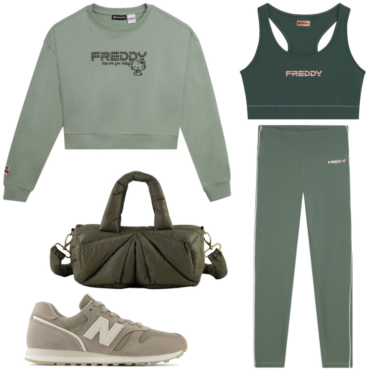 Outfit donna - Activewear. Stile Sporty chic per Sport. Abbinamento con top sportivi, leggings, felpe, borse a mano, sneakers.