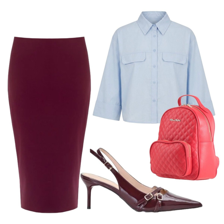 Outfit donna - Invitata alla laurea 2. Stile Bon Ton per Cerimonia. Abbinamento con zaini, camicie a manica corta, décolleté, gonne longuette.