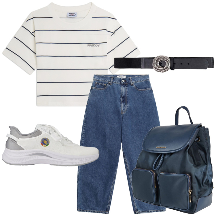 Outfit donna - Total look #2457742. Stile Basic per Tutti i giorni. Abbinamento con zaini, cinture, jeans, scarpe sportive, t-shirt.