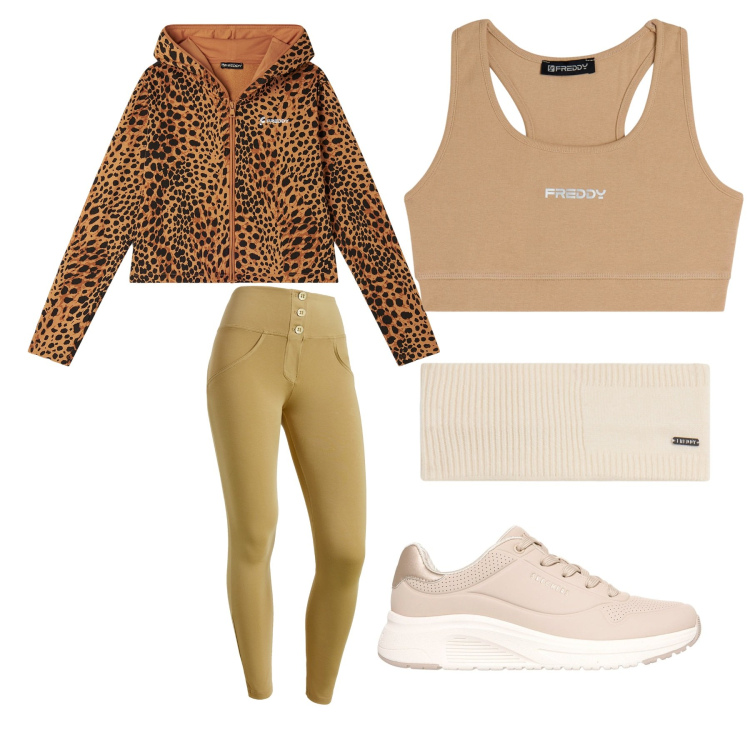 Outfit donna - Pilates class. Stile Sporty chic per Sport. Abbinamento con pantaloni skinny, felpe con cappuccio, top sportivi, accessori per capelli, sneakers.