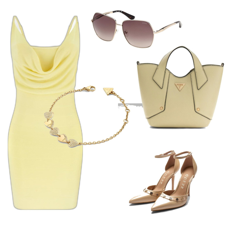 Outfit mujer - Casual #7650. Estilo Casual para Todos los días. Combinación con salones, gafas de sol, vestidos cortos, bolsos de mano, pulseras.