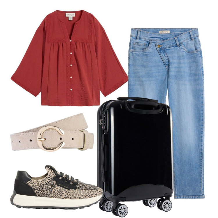 Outfit donna - Gli altri tornano io parto. Stile Casual per Tutti i giorni. Abbinamento con cinture, sneakers, camicie, jeans mom, valigie.