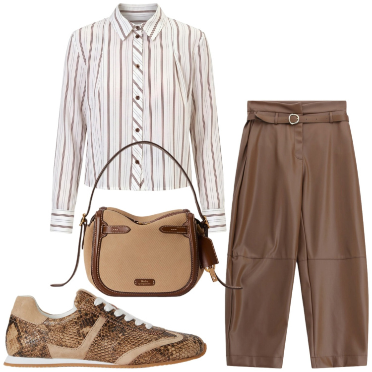 Outfit donna - Total look #2457770. Stile Urban per Ufficio. Abbinamento con pantaloni, sneakers, borse a mano, camicie.