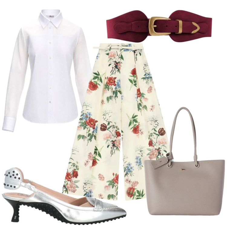 Outfit donna - Total look #2457807. Stile Trendy per Tutti i giorni. Abbinamento con décolleté, cinture, camicie, shopping bag, pantaloni a palazzo.