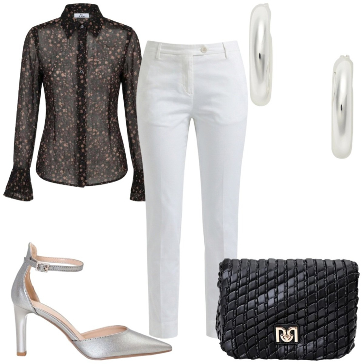Outfit donna - Total look #2457816. Stile Glamour per Serata fuori. Abbinamento con camicie, pantaloni, orecchini, borse a tracolla, décolleté.