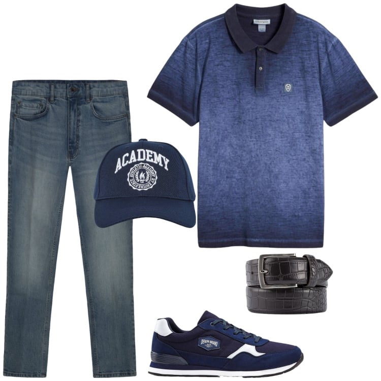 Outfit uomo - Total look #2457829. Stile Casual per Tutti i giorni. Abbinamento con sneakers, polo, cappelli con visiera, cinture, jeans.