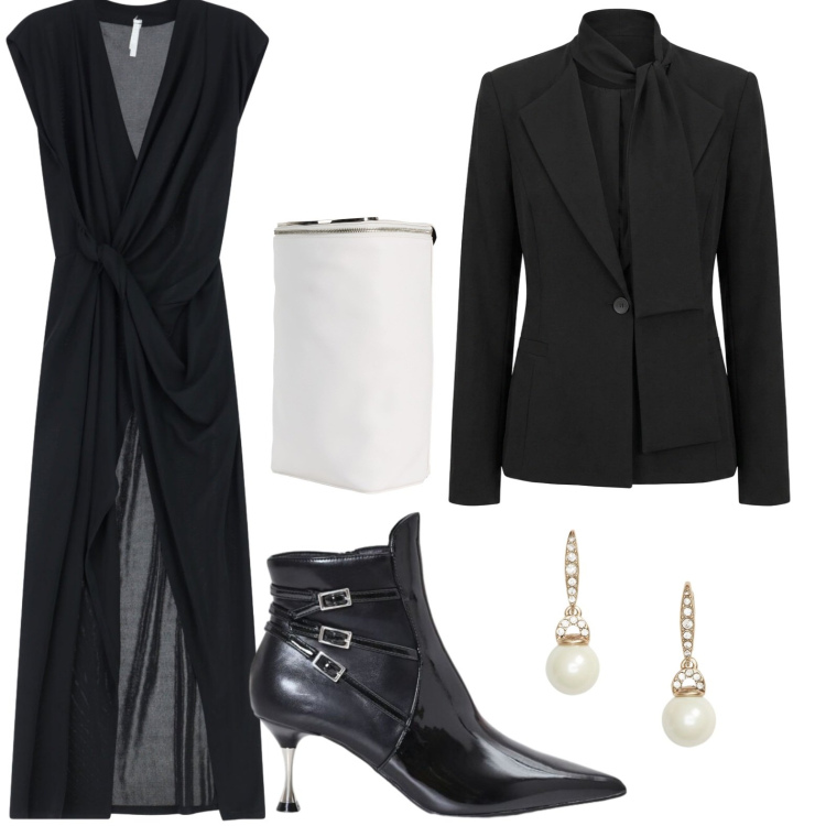 Outfit donna - Vestito night. Stile Glamour per Serata fuori. Abbinamento con zaini, vestiti lunghi, blazer, orecchini, stivaletti.