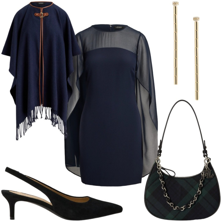 Outfit donna - Total look #2457922. Stile Glamour per Serata fuori. Abbinamento con décolleté, orecchini, vestiti, cappe, borse a spalla.