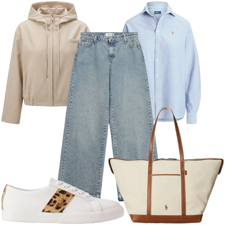 Outfit donna - Total look #2457932. Stile Casual per Tutti i giorni. Abbinamento con jeans, cappotti, borse tote, sneakers, camicie.