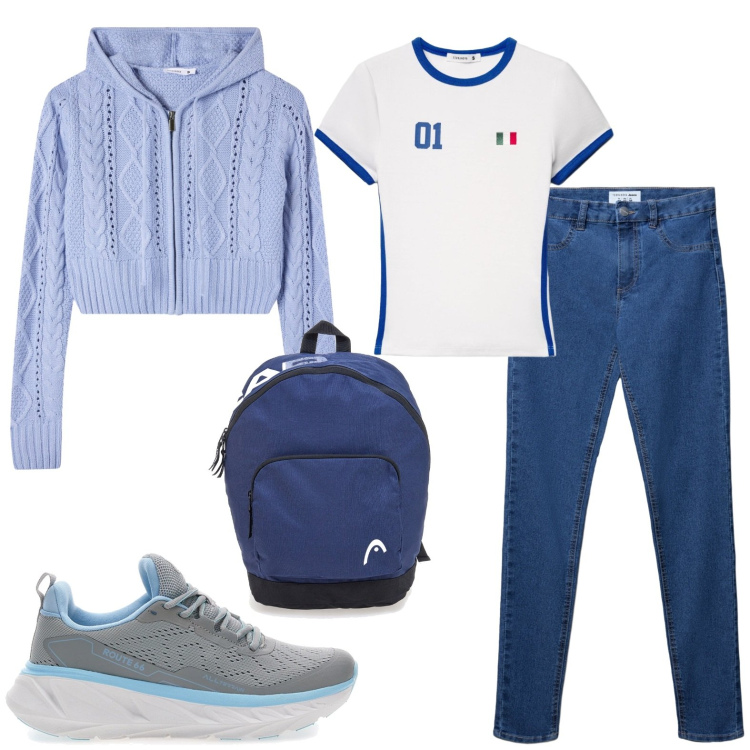Outfit donna - Sport. Stile Casual per Sport. Abbinamento con cardigans, jeggings, t-shirt sportive, borse sportive, scarpe sportive.