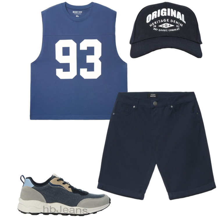 Outfit uomo - Total look #2457939. Stile Trendy per Sport. Abbinamento con sneakers, cappelli con visiera, canottiere, bermuda.