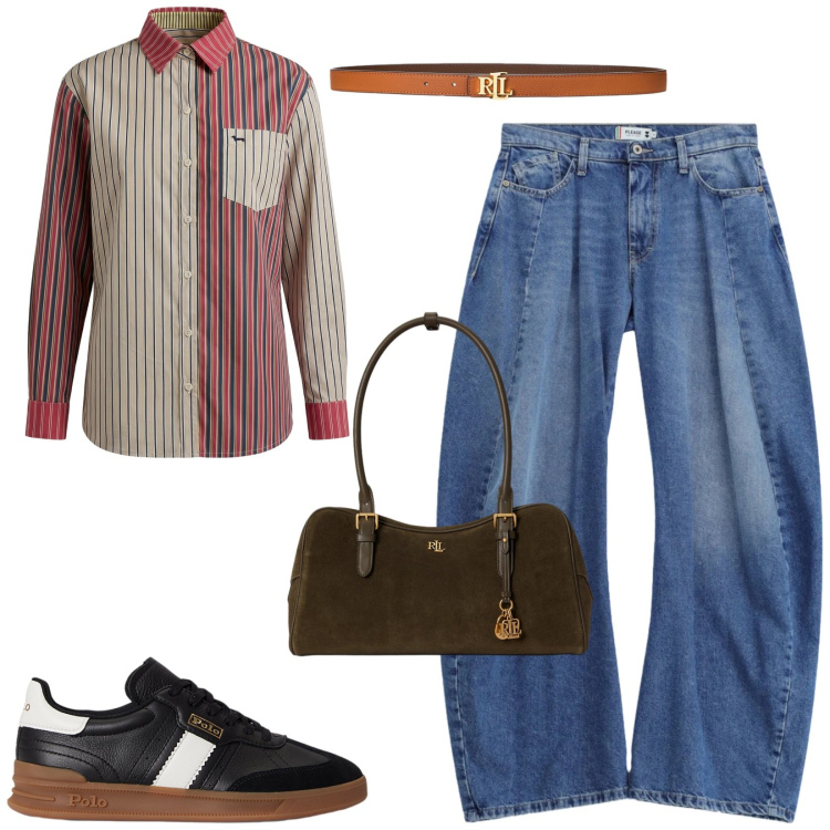 Outfit donna - Total look #2457943. Stile Urban per Tutti i giorni. Abbinamento con camicie, jeans, sneakers, cinture, borse a mano.