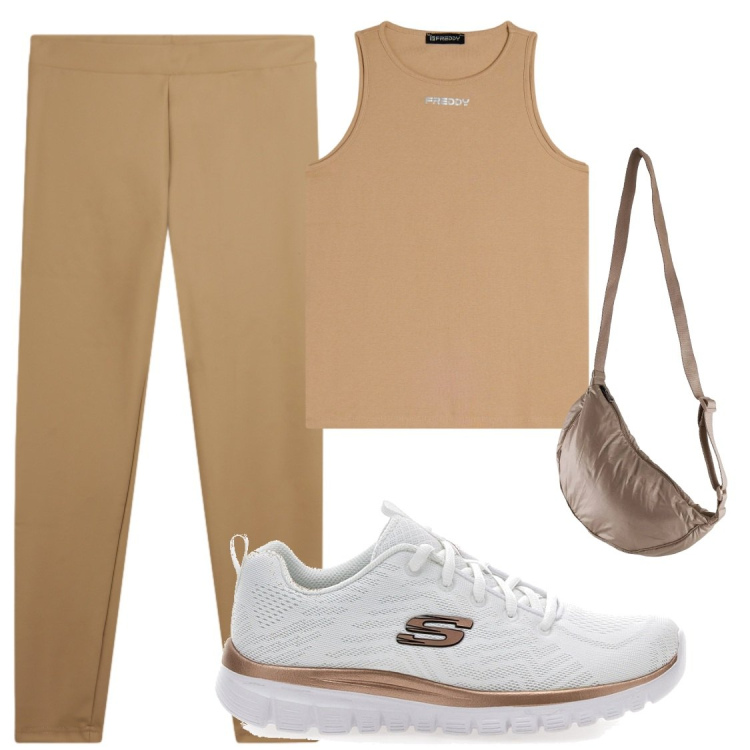 Outfit donna - Tempo di sport. Stile Sporty chic per Sport. Abbinamento con canottiere, leggings, borse sportive, scarpe sportive.