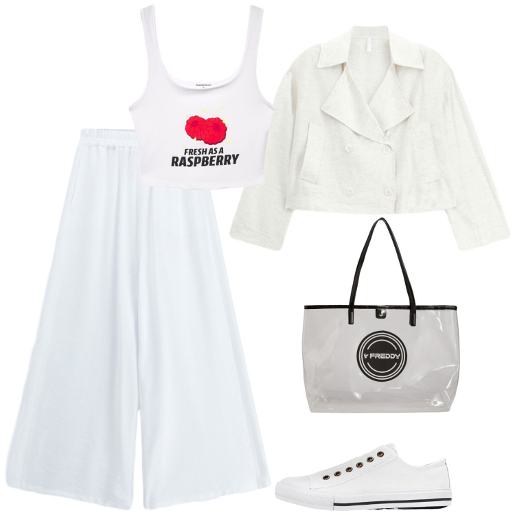 Outfit donna - Total look #2457971. Stile Casual per Tutti i giorni. Abbinamento con sneakers, blazer, pantaloni, top, shopping bag.
