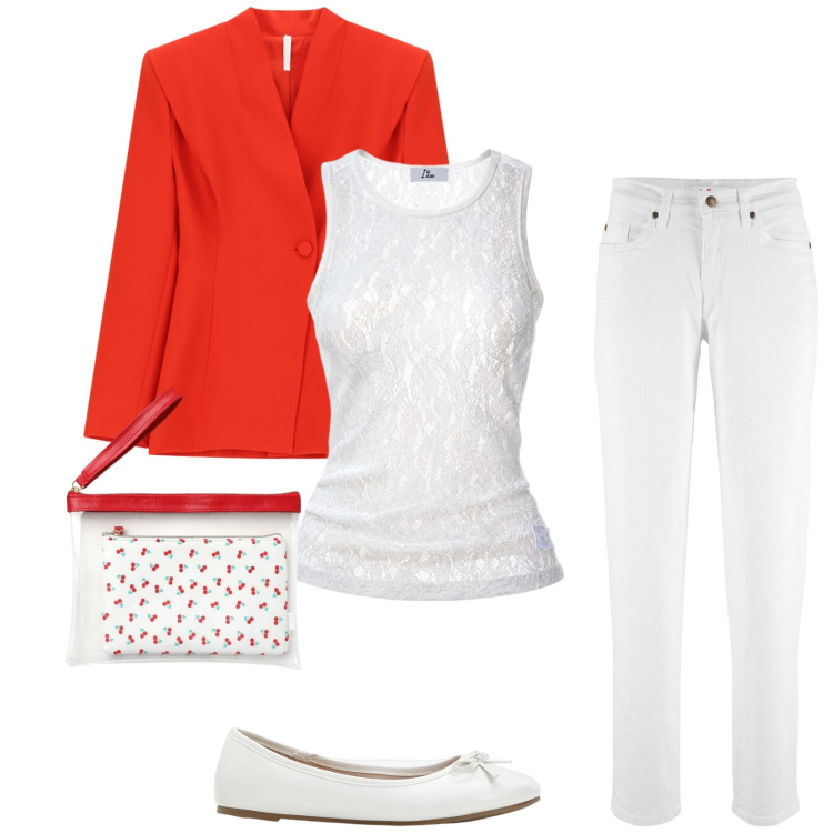 Outfit donna - Total look #2457972. Stile Casual chic per Tutti i giorni. Abbinamento con ballerine, jeans mom, blazer, pochette, top.