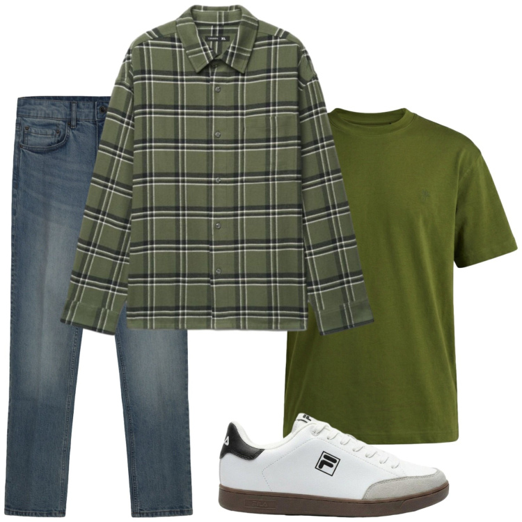 Outfit uomo - Total look #2457994. Stile Casual per Tutti i giorni. Abbinamento con sneakers, t-shirt, camicie, jeans.