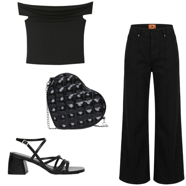 Outfit donna - Total look #2458035. Stile Casual chic per Serata fuori. Abbinamento con top, borse a tracolla, sandali col tacco, pantaloni.