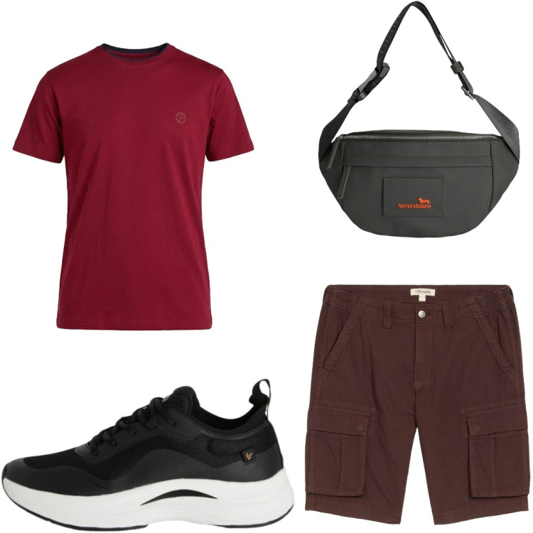 Outfit uomo - Total look #2458063. Stile Trendy per Tutti i giorni. Abbinamento con bermuda, borse sportive, t-shirt, sneakers.