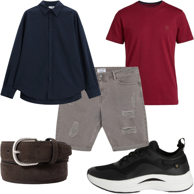 Outfit uomo - Total look #2458064. Stile Casual per Tutti i giorni. Abbinamento con t-shirt, camicie, bermuda, cinture, sneakers.