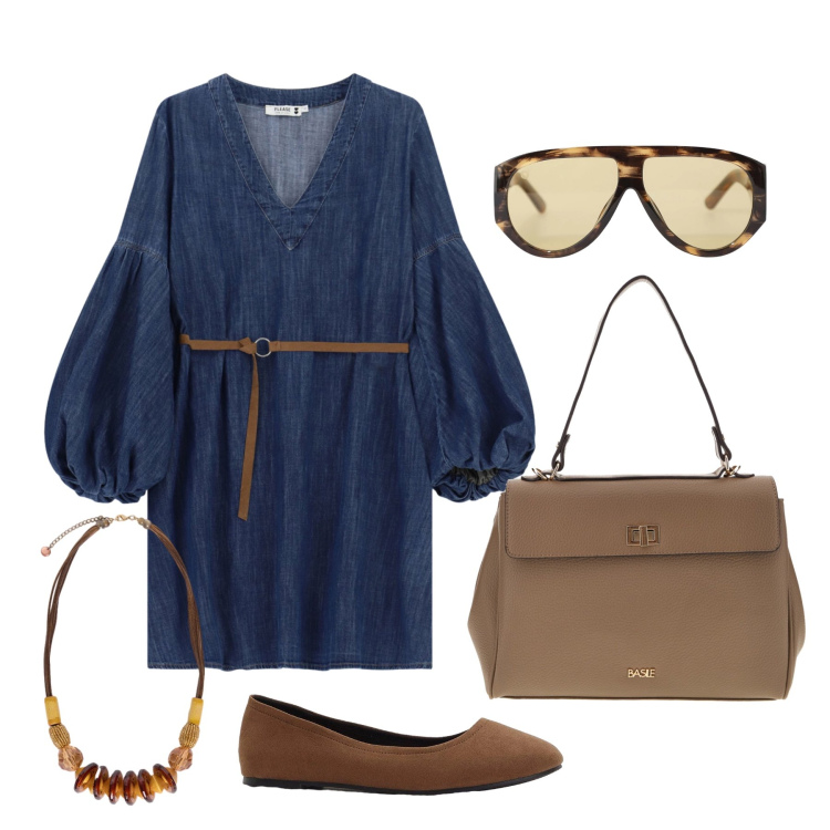 Outfit donna - Agosto. Stile Trendy per Tutti i giorni. Abbinamento con ballerine, occhiali da sole, vestiti corti, collane, borse a tracolla.